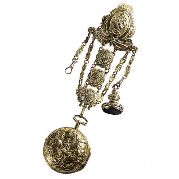 English verge pocket watch with repoussé decoration Circa 1740 English verge pocket watch with repoussé decoration Circa 1740