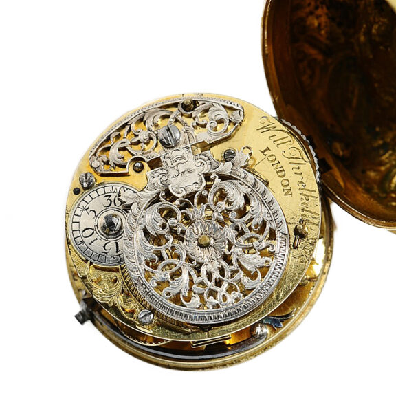 English verge pocket watch with repoussé decoration Circa 1740 English verge pocket watch with repoussé decoration Circa 1740