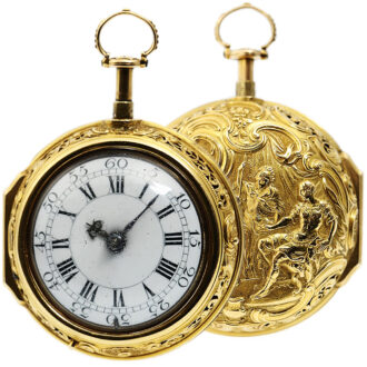 English repeating pocket watch with repoussé decoration Circa 1750