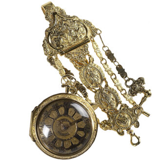 English verge pocket watch with repoussé decoration Circa 1730