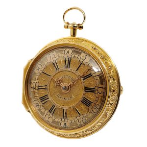 English verge pocket watch with repoussé decoration Circa 1730