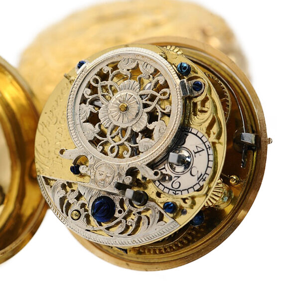 English verge pocket watch with repoussé decoration Circa 1730 English verge pocket watch with repoussé decoration Circa 1730