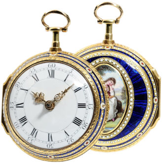 English pocket watch with miniature enamel painting Circa 1778