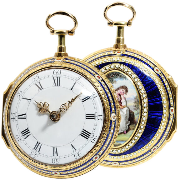 English pocket watch with miniature enamel painting Circa 1778