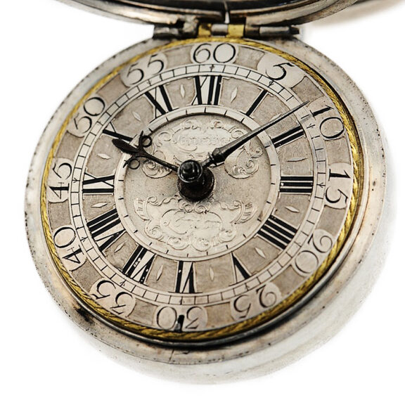 English silver pair-cased verge pocket watch Circa 1705 English silver pair-cased verge pocket watch Circa 1705