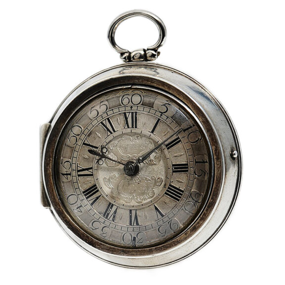 English silver pair-cased verge pocket watch Circa 1705 English silver pair-cased verge pocket watch Circa 1705