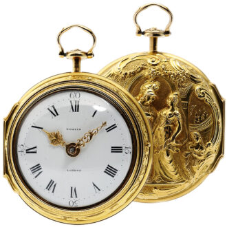 English repoussé decorated pair-cased pocket watch Circa 1764