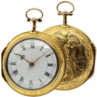 English decorative 22K gold pair-cased pocket watch Circa 1777
