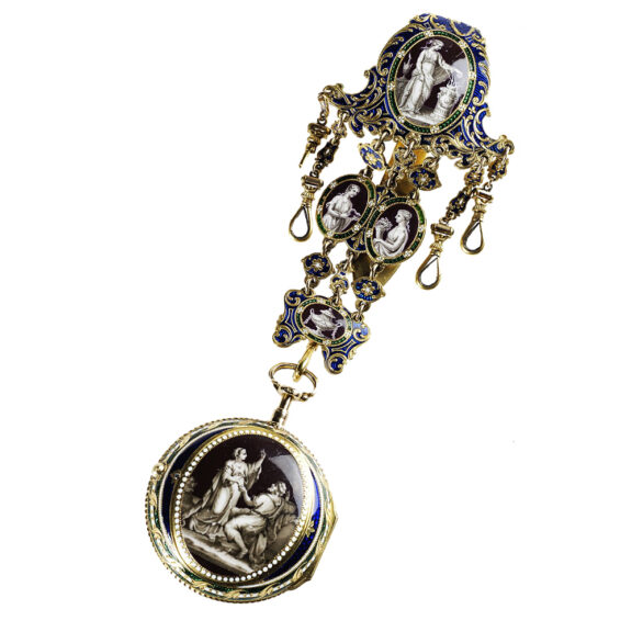 Important English pair-cased gold enamel pocket Circa 1780 Important English pair-cased gold enamel pocket Circa 1780