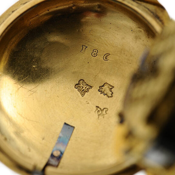 French 20k gold enamel quarter repeating watch Circa 1750 French 20k gold enamel quarter repeating watch Circa 1750