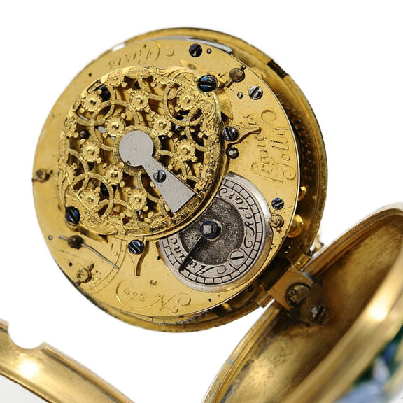 French 20k gold enamel quarter repeating watch Circa 1750 French 20k gold enamel quarter repeating watch Circa 1750