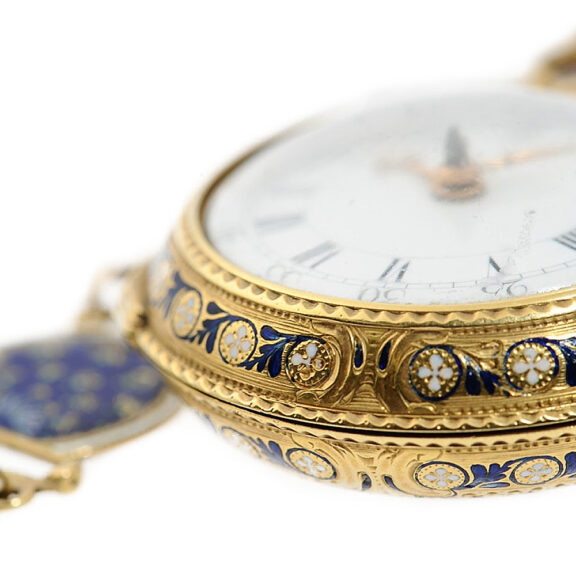 English gold enamel watch with matching chatelaine Circa 1774 English gold enamel watch with matching chatelaine Circa 1774