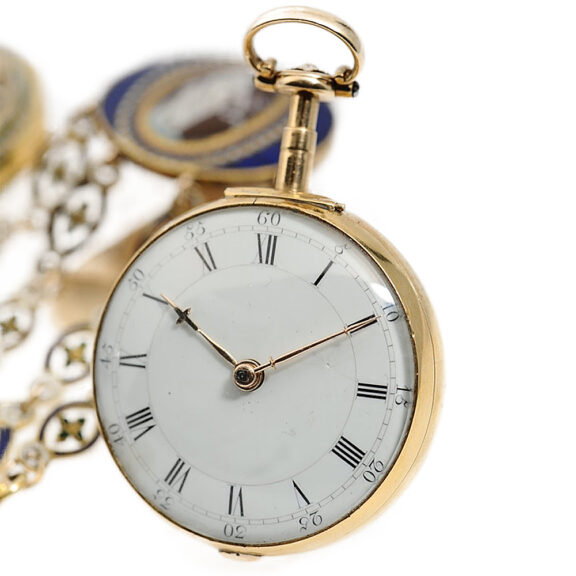 English early gold enamel pair-cased pocket watch Circa 1782 English early gold enamel pair-cased pocket watch Circa 1782