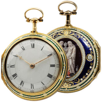 English early gold enamel pair-cased pocket watch Circa 1782