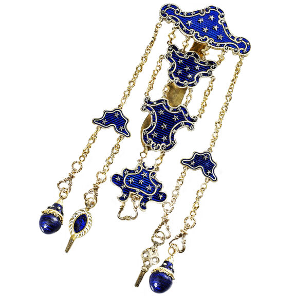 French remarkable gold enamel pocket watch with chatelaine Circa 1784 French remarkable gold enamel pocket watch with chatelaine Circa 1784