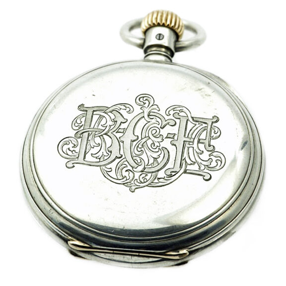German half hunting cased pocket watch in a silver case Circa 1896 German half hunting cased pocket watch in a silver case Circa 1896