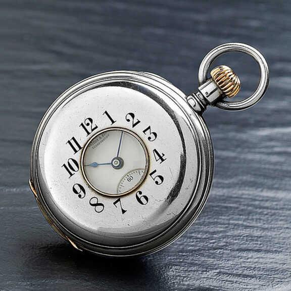 German half hunting cased pocket watch in a silver case Circa 1896 German half hunting cased pocket watch in a silver case Circa 1896