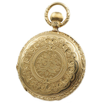 German 18k gold decorative hunting cased pocket watch Circa 1890