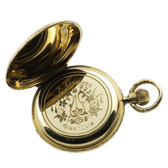 German 18k gold decorative hunting cased pocket watch Circa 1890 German 18k gold decorative hunting cased pocket watch Circa 1890