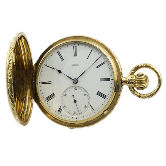 German 18k gold decorative hunting cased pocket watch Circa 1890 German 18k gold decorative hunting cased pocket watch Circa 1890