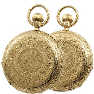 German 18k gold decorative hunting cased pocket watch Circa 1890