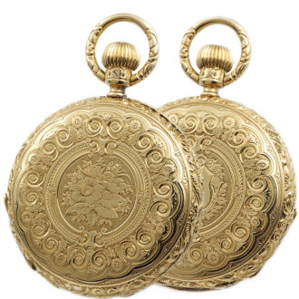 German 18k gold decorative hunting cased pocket watch Circa 1890