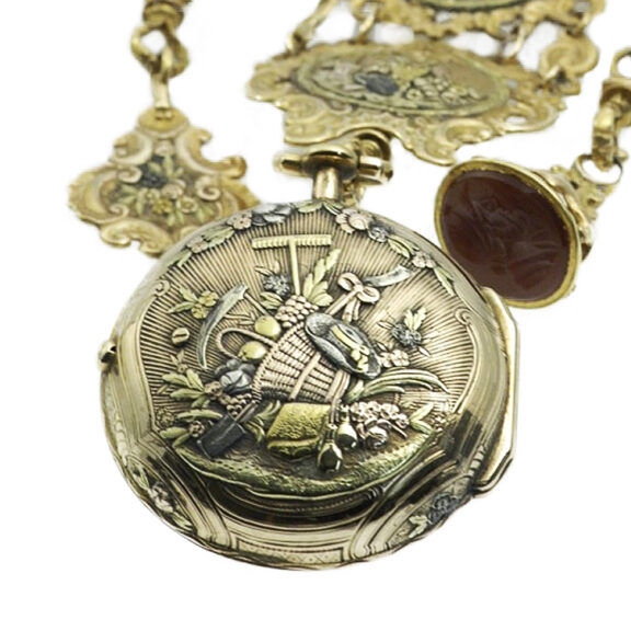 French remarkable gold pocket watch with chatelaine Circa 1780 French remarkable gold pocket watch with chatelaine Circa 1780