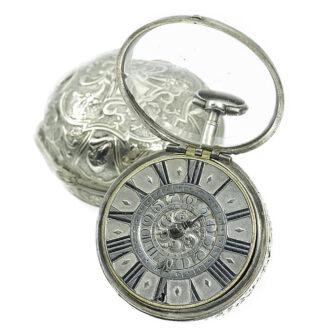 English silver pair-cased verge pocket watch with alarm Circa 1710