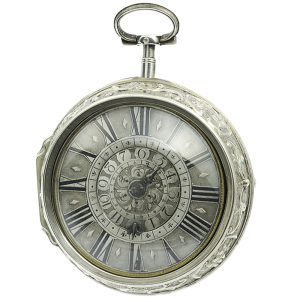 English silver pair-cased verge pocket watch with alarm Circa 1710