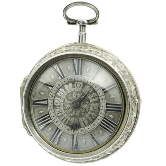 English silver pair-cased verge pocket watch with alarm Circa 1710