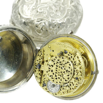 English silver pair-cased verge pocket watch with alarm Circa 1710