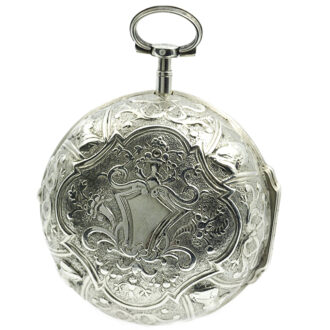 English silver pair-cased verge pocket watch with alarm Circa 1710