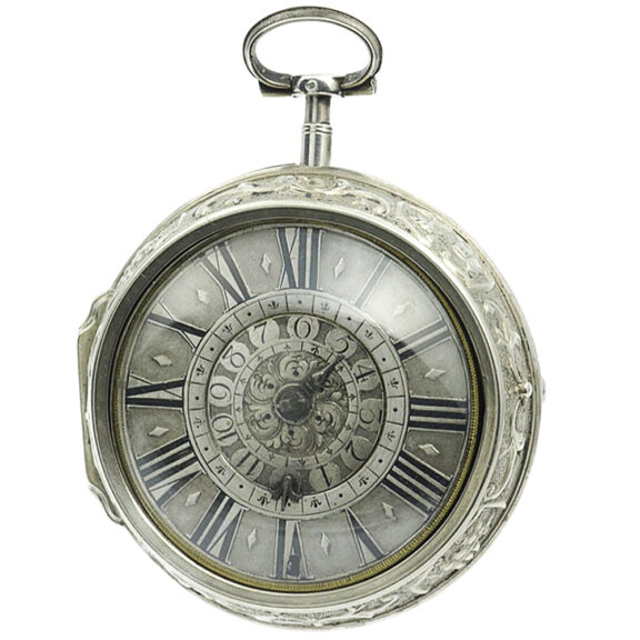 English silver pair-cased verge pocket watch with alarm Circa 1710