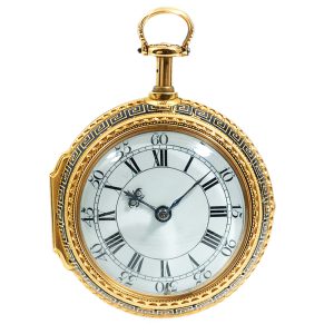 Gold quarter repeating pair-cased cylinder watch Circa 1733