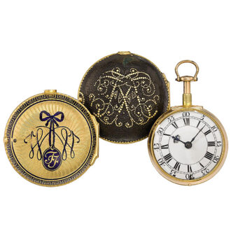Gold quarter repeating pair-cased cylinder watch Circa 1733