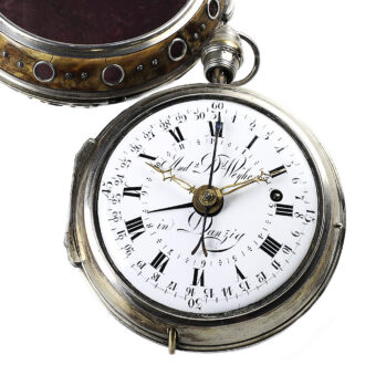 German silver repeating coach clock with alarm and date Circa 1760