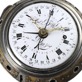 German silver repeating coach clock with alarm and date Circa 1760