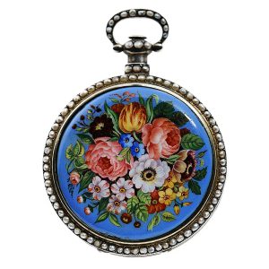 Swiss enamel and pearl set center seconds watch Circa 1850