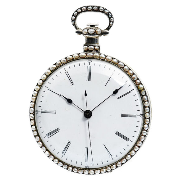 Swiss enamel and pearl-set centre seconds watch Circa 1850 Swiss enamel and pearl-set centre seconds watch Circa 1850