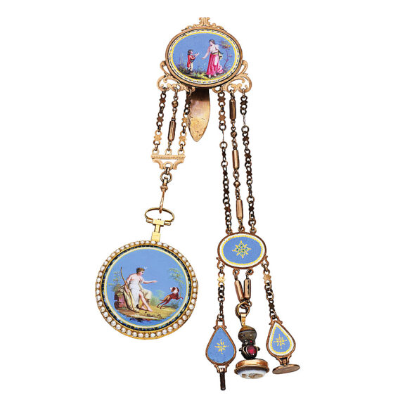 French gold open faced verge with chatelaine Circa 1800 French gold open faced verge with chatelaine Circa 1800