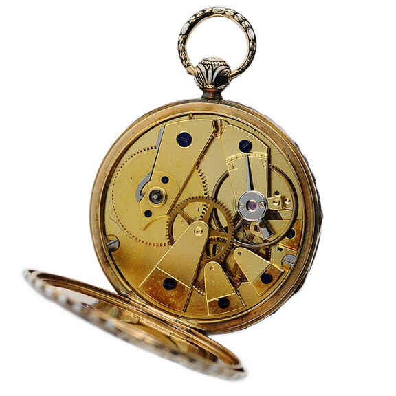 French gold pocket watch with champlevé enamel decor Circa 1820 French gold pocket watch with champlevé enamel decor Circa 1820