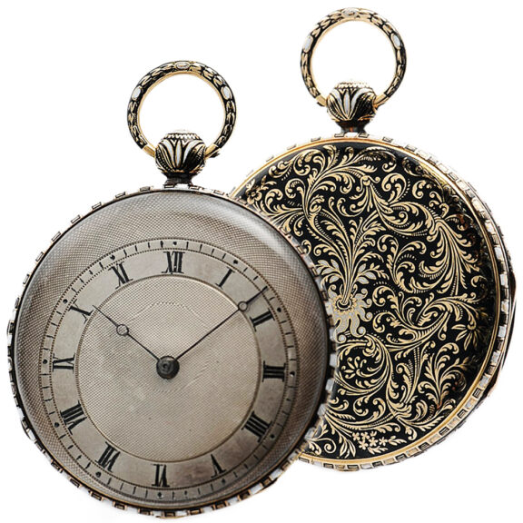French gold pocket watch with champlevé enamel decor Circa 1820