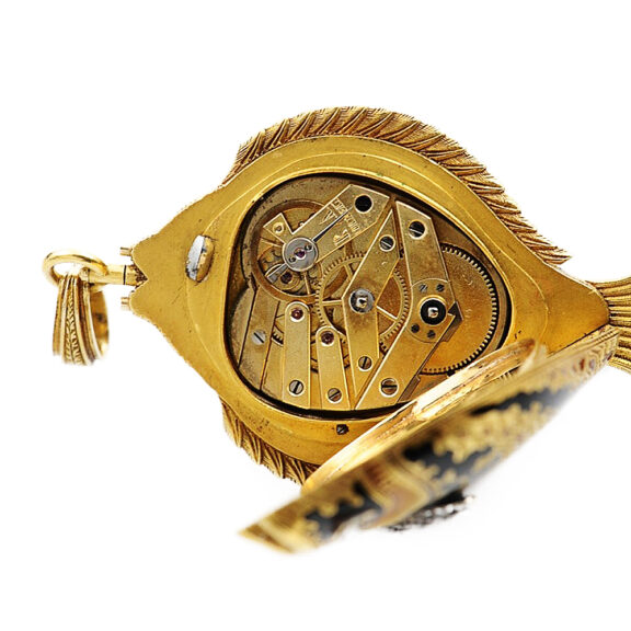 Swiss gold fob watch in the form of an ornamental fish Circa 1890 Swiss gold fob watch in the form of an ornamental fish Circa 1890