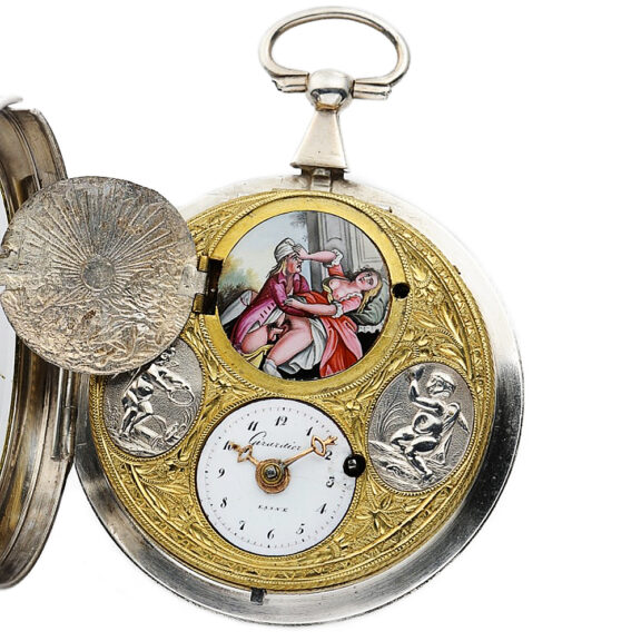 French verge pocket watch with hidden erotic scene Circa 1810 French verge pocket watch with hidden erotic scene Circa 1810