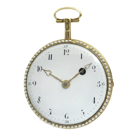 Swiss gold enamel watch studded with half pearls Circa 1790 Swiss gold enamel watch studded with half pearls Circa 1790
