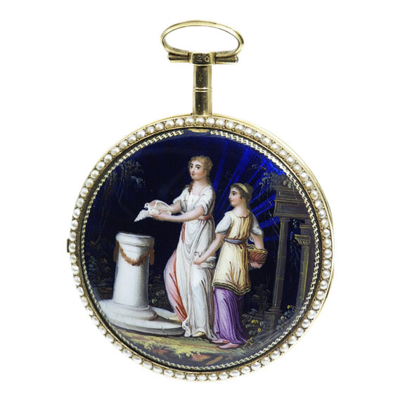 Swiss gold enamel watch studded with half pearls Circa 1790 Swiss gold enamel watch studded with half pearls Circa 1790
