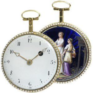 Swiss gold enamel watch studded with half pearls Circa 1790
