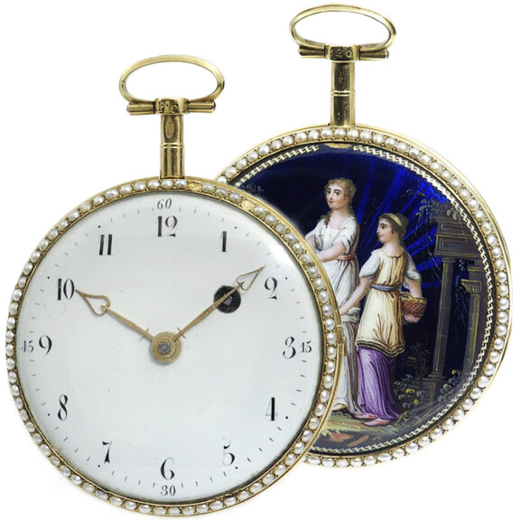 Swiss gold enamel watch studded with half pearls Circa 1790