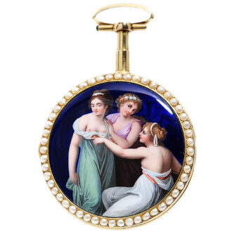 Swiss half pearl-set gold enamel repeating pocket watch Circa 1820