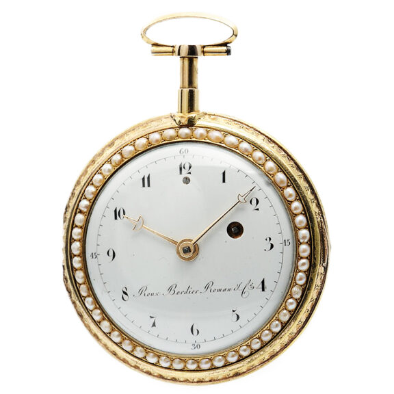 Swiss half pearl-set gold enamel repeating pocket watch Circa 1820 Swiss half pearl-set gold enamel repeating pocket watch Circa 1820